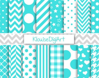 Turquoise Blue and White Digital Printable Papers for Personal and Small Commercial Use (0046)