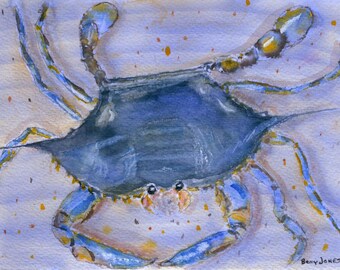 Blue Crab - 5 X 7 inch Limited Edition Giclee Print of Original Watercolor Painting - BRJ