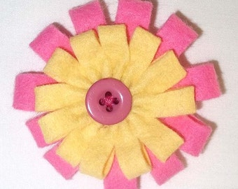 Pink and Yellow Felt Flower Brooch Accessory
