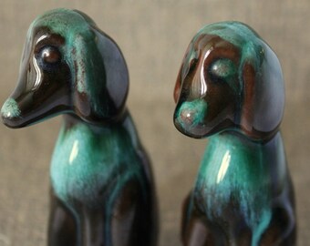 Blue Mountain Pottery Miniature Dogs, Vintage BMP, Canada, Canadiana, 1960s, Dog Collectibles, Pottery Dog. Blue Drip Glaze Figurines