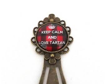 Bookmarks made of metal, keep calm and love tartan royal Stewart plaid, outlander, glass cabochon, bronze, gift idea, alodycrea