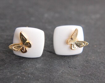 Sterling silver butterfly on nano-ceramic Earrings gilded