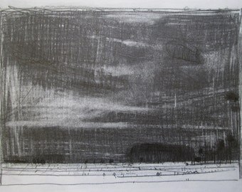 January Night, Original Winter Lanscape Pencil Drawing, Stooshinoff