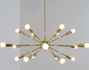 Mid Century Modern Polished Brass Sputnik Chandelier Light Fitting 18 Arm Bulbs 32inch diam