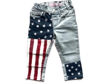Girls Painted Jeans, Girls Skinny Jeans, Girls 4th of July Denim, Hand Painted Jeans, Girls Denim, Girls Jeans, Painted Denim, Skinny Jeans