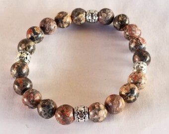 Bracelets for Women Beaded Stretch Boho LEOPARDSKIN JASPER STONES Silver Stacking Yoga Hippie Boho Chic Bracelets Hippie Gifts for Her
