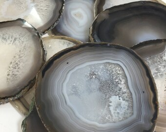 Grey Drink Coasters - Natural Agate Drink Coasters -Natural stone Coasters- Coasters, Stone coasters,coasters-Agate Coasters-Beige, neutral