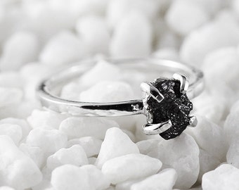 Black Diamond Ring Uncut Diamond Ring Delicate Ring Engagement Ring Wedding Ring White Gold Ring Raw Diamond Ring Black Diamond