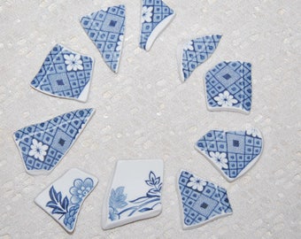Blue and white plate pieces - 10 pieces