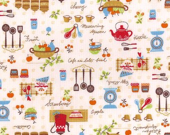 Country Kitchen Fabric - Kawaii Folk Scandinavian Food Cooking - Japanese Import Fabric - OOP VHTF
