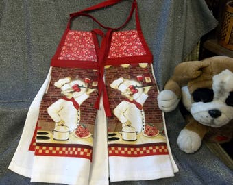 Hanging Printed Kitchen Terry Tie Towels, Red Flower Calico Print Top