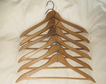 6 Simple Thick Vintage Wooden Clothes Hangers