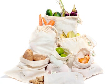 Basket Reusable produce bags organic cotton Muslin produce bag set Reusable bags vegetable drawstring bags Eco bag