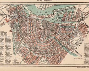 Antique city map of Amsterdam, The Netherlands from 1893
