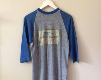 Vintage Single Stitch Harley Davidson 3/4 Sleeve Henley Shirt