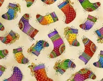 Laurel Burch Fabric Stocking on Ivory Background 1 Yard