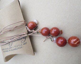 Gemstone Lariat, Gemstone Y Necklace, Red Jasper Y Necklace, Jasper Lariat, Handmade Gemstone Lariat, Edinburgh Jewellery Designer, U.K.
