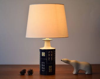 Incl New Lampshade! Aluminia / Royal Copenhagen - Table Lamp - Fog & Mørup - Inge Lise Koefoed - Danish Mid-Century Ceramic Lighting