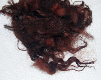 Karakul Sheep Wool Locks for Spinning Felting and Doll Hair, Doll Wig, Hand Dyed shades of Auburn Brown 1 oz.