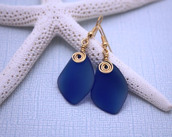 Cobalt Blue Sea Glass Earrings, Seaglass Earrings, Sea Glass Jewelry, Beach Glass Earrings, Beach Jewelry Seaglass Jewelry Ocean Jewelry 079