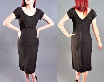 Vintage 1950's Little Black Dress / ROCKABILLY Wiggle Dress with SHELF BUST / size 4