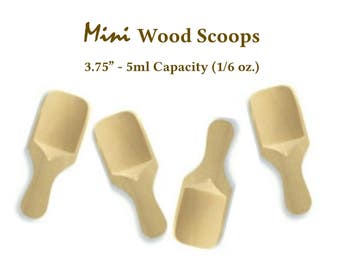 6 Wooden Mini Scoops 3.75" for Sugar Scrub, Salt Scrub, Candy Buffet, Coffee, Nuts, Party Favors, Wedding Favors Natural, Eco-Friendly