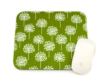 LAST ONE Dandelion Mouse Pad / Chartreuse Lime Green and White / Home Office Decor