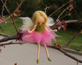 Little Wool Fairy,Sitting fairy, needle felt fairy, Waldorf fairy, Fairy miniature, Waldorf Inspired Wool Fairy, Waldorf Nursery Decor