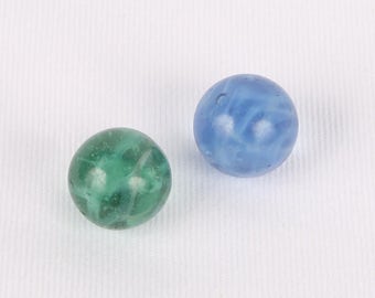 1960's Rare Ghost Spaghetti Swirl Marbles, 1 Blue, 1 Green, Excellent VTG Cond.