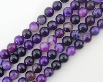 8mm Agate Beads Purple Agate Beads Gemstone Beads Round Ball Beads Purple Beads ----about ---15inch --One Full Strand-NS107