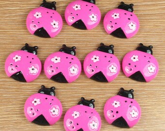 10pcs Pink Mauve Ladybug Ladybird Animal Resin Cabochon Flatbacks Flat Back Scrapbooking Hair Bow Center Crafts Making Embellishments DIY