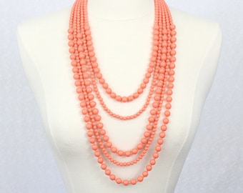 Coral Multi Strand Beaded Necklace Statement Necklace Multi Layered Necklace Beads Necklace