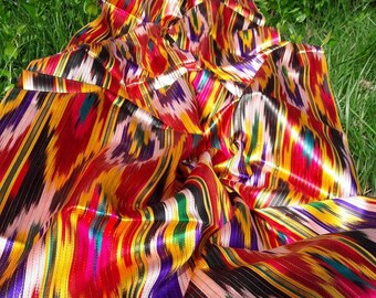 A piece of Uzbek handmade 3.0 meters 100% silk vintage ikat "Khan-atlas"