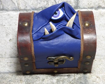 Dice Box Mimic Monster Dungeons And Dragons Magic The Gathering Desk Organizer Trinket Storage Stash Box Blue Leather 249