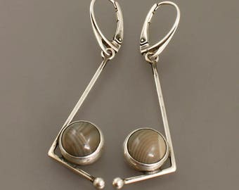 striped flint earrings, flint earrings, grey earrings, striped flint jewelry,