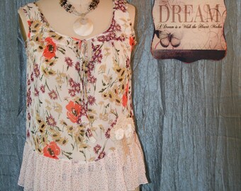 Upcycled Shabby Chic Mori Girl Blouse Bojo Gypsy Bohemian Tunic Country Chic Ranch Blouse Prairie Girl