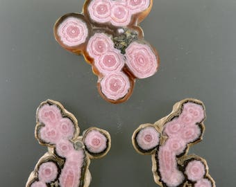 Rhodochrosite Eye Cabochons, Rhodochrosite Cabs, Rhodo Matching Set, Designer Rhodo Cabs, Gift Cabs, C2651, Handcrafted by 49erMinerals,