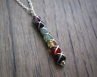Seven Chakra Pendant - Wire Wrapped Gemstone Pendant Chakra Necklace Sterling Silver Gold Filled Meditation Necklace Yoga Necklace Reiki
