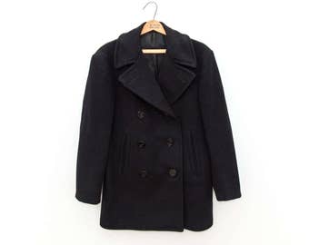 Genuine Vintage Wool Navy Pea Coat, Size 36