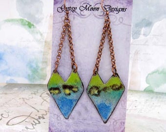 Statement earrings Bohemian earrings Geometric Earrings Rustic Enamel Jewelry Tribal Earrings Dangle Drop