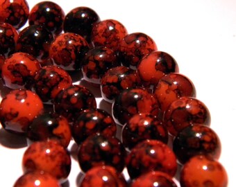 marbled glass - 8 mm orange-red marbled Brown - PG75 20 beads
