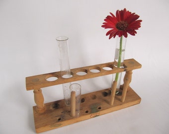 Vintage Science Test Tube Holder with three Test Tubes, Flower bud holder