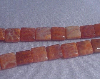 Brazilian fire agate square beads 10 inch /25 beads natural orange patterns