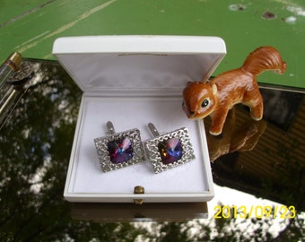 Vintage Bucherer-Mens Ornate Silver Cufflinks with Purple Stone-In Original Box-Wedding/Suit/Formal Occasion