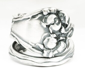 Iris Flower Ring, Sterling Silver Spoon Ring, Vintage Alvin Co Majestic of 1900, 925 Floral Ring, Handmade Gift, Customized Ring Size (7124)