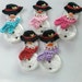 24 HOURS Sale Set of 5 pcs Large handmade crochet snowman appliques 3.5inch christmas with flower on the hat
