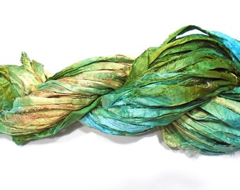 10YD. TIKI HUT Sari Silk Bundle//Dyed Silk Sari Ribbon Bundle//Sari Tassels,Sari Wall Decor,Sari Fiber Jewelry,Sari Tapestry