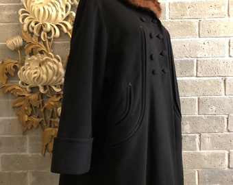 1940s coat vintage coat wool coat fur collar coat size medium 38 bust double breasted swing coat old Hollywood forstmann coat
