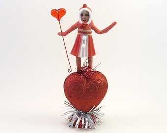 READY TO SHIP Vintage Inspired Spun Cotton Valentine's Day "Miss Annaheart" Ooak