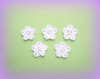 X 5 white is 3.5 cm unique handmade crochet flowers appliques crochet